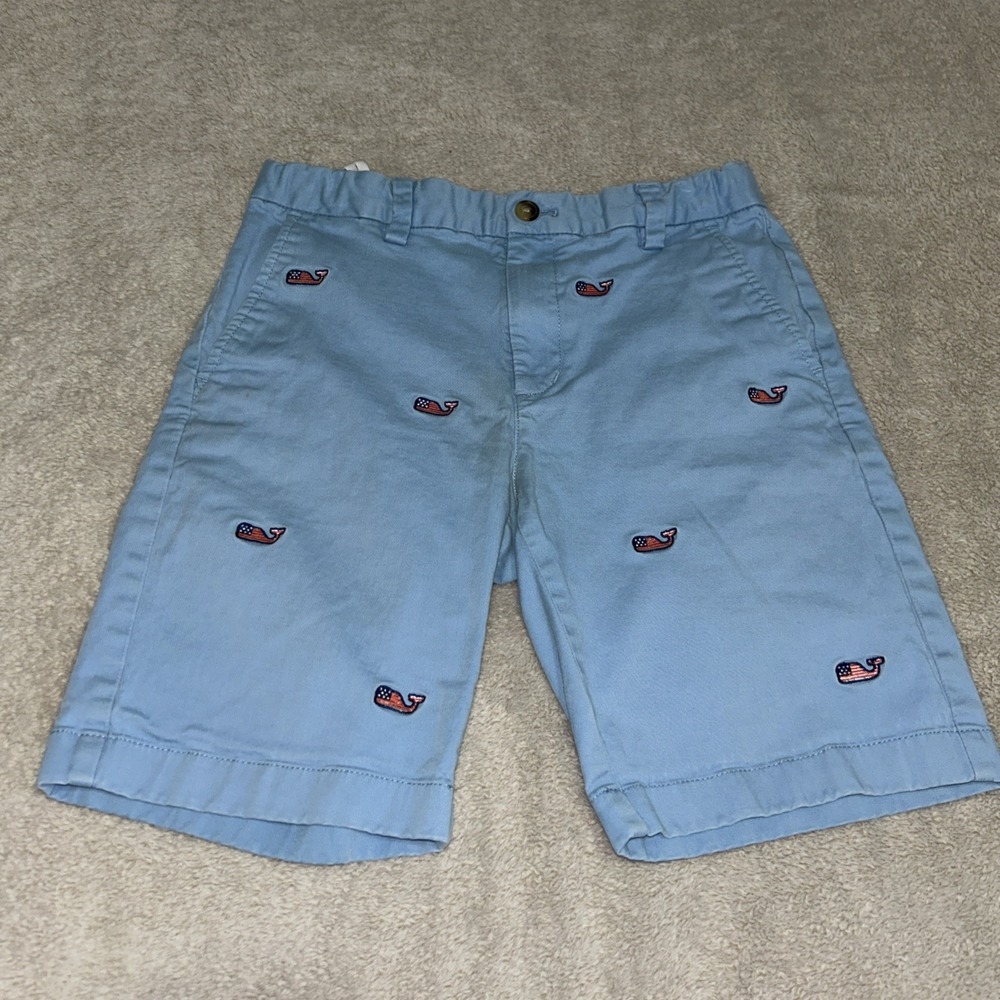 Vineyard Vines Boy's Blue Whale Shorts Size 8-10 Adjustable Waist USA 4th July